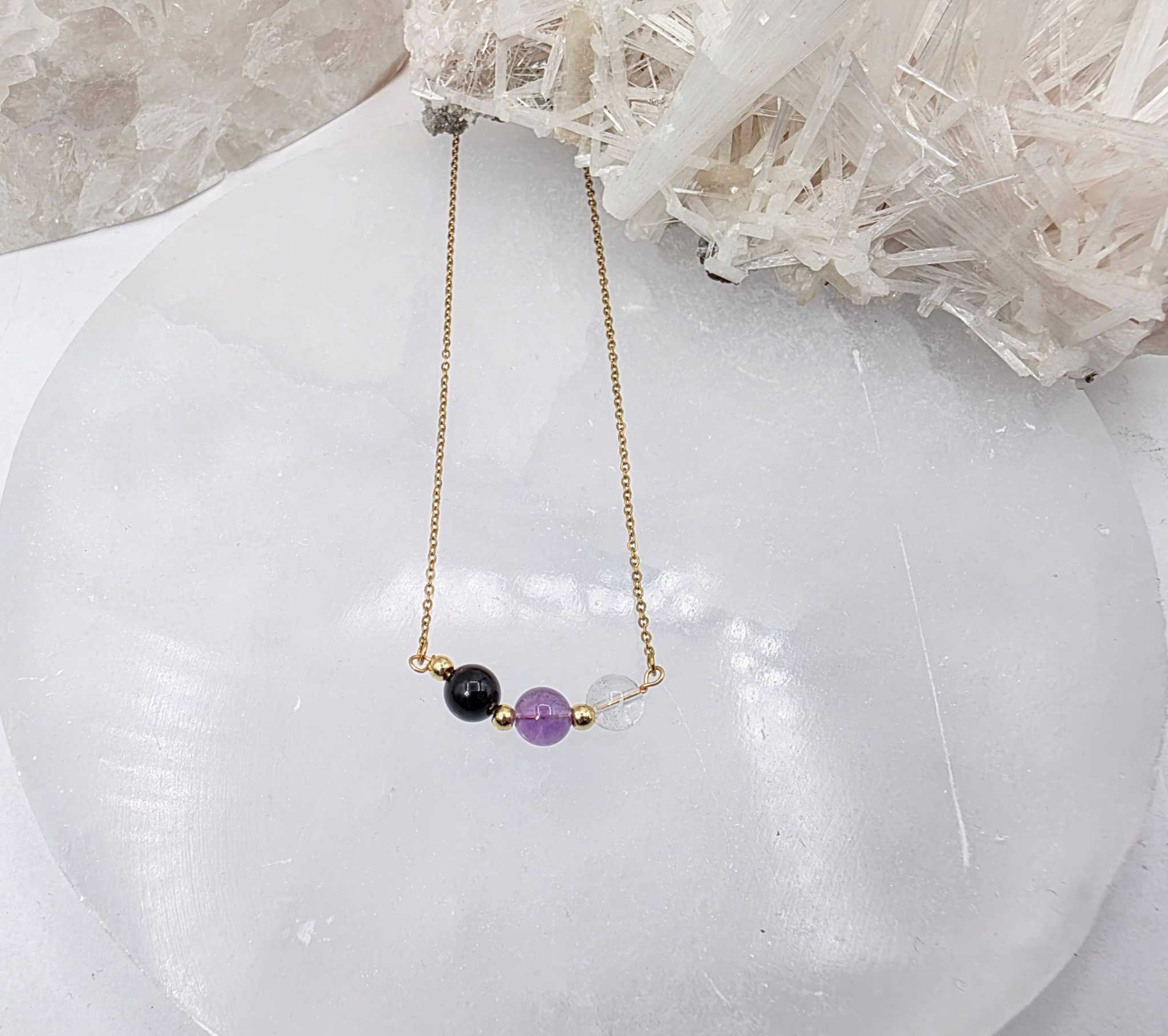 SACRED SPACE -Clear Quartz, Amethyst, Black Onyx Jewelry Set