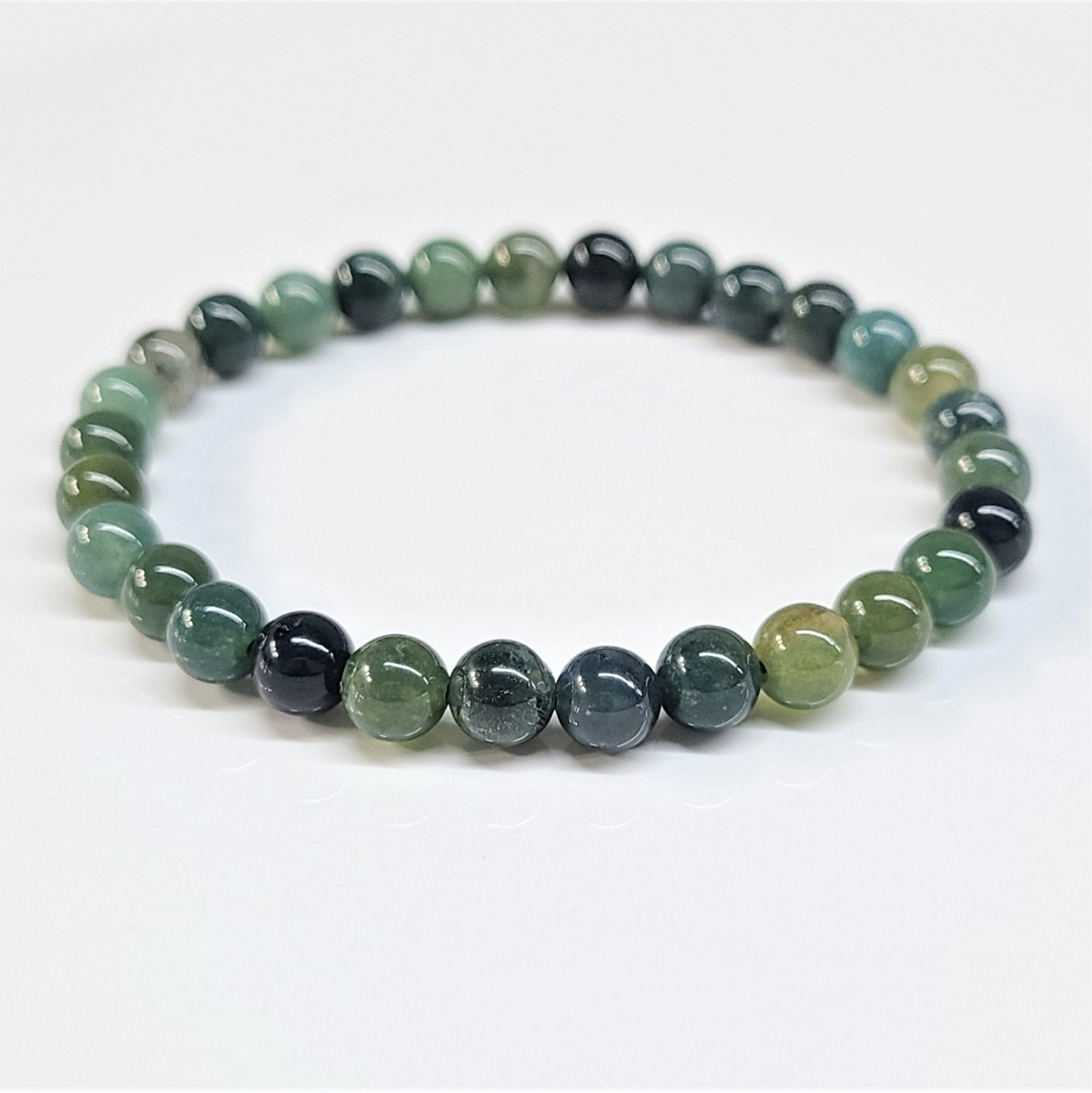 Moss Agate Round Bead Bracelet - Nature Renewal