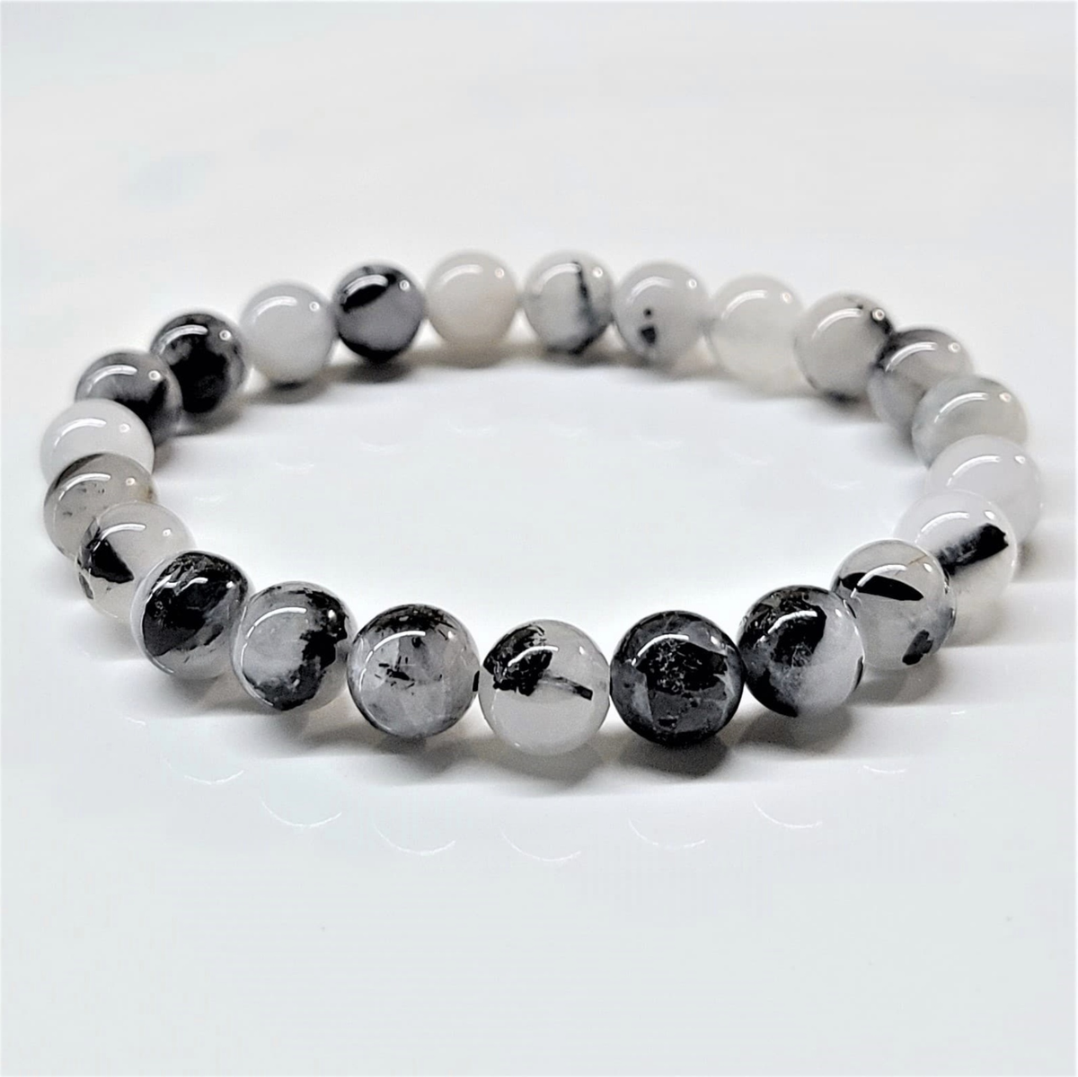 Tourmaline in Quartz Round Bead Bracelet - Grounded Purification
