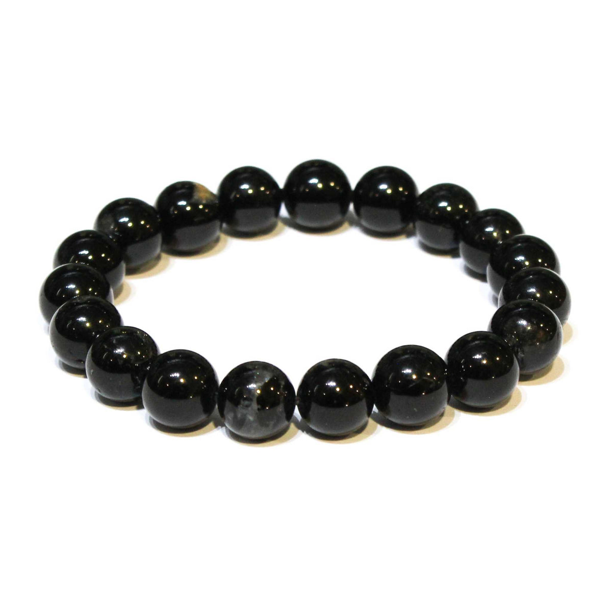 Black Tourmaline Round Bead Bracelet for Energy Filtering & Grounding
