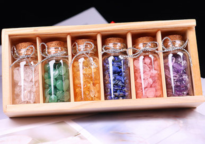 Crystal Chip Drift Bottle with Wooden Box Decor